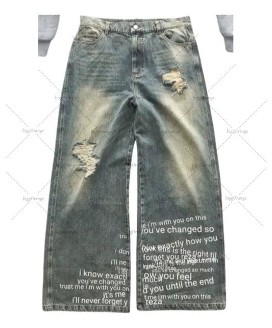 Hip-hop Retro Y2K Waschen Baggy Jeans Männer Gothic Harajuku Brief Hohe Taille Gerade Hosen Trendy Punk Streetwear Hosen frauen